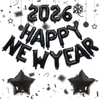 Globos Lujiebang Feliz Año Nuevo 2026 40 Cm Negros