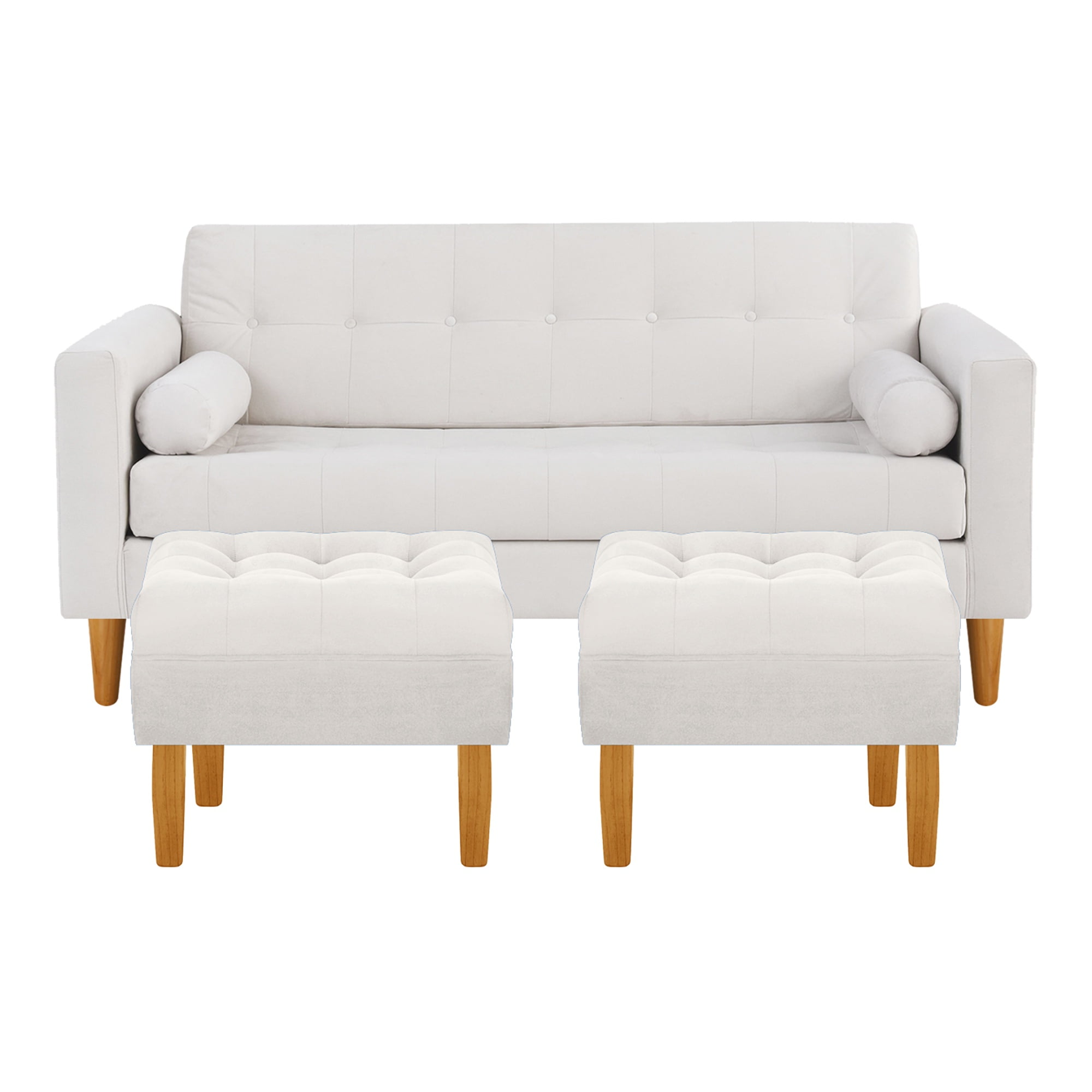 Bodevir - Sofa Retro 3c + 2 Pouf Felpa 04 Crudo