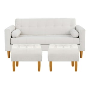 Bodevir - Sofa Retro 3C + 2 Pouf Felpa 04 Crudo