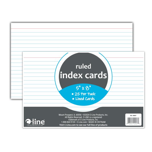 Tarjetas de índice C‑Line 13 × 20 cm rayadas blancas – 25 unidades