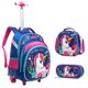 thumbnail image 1 of Children's Wheeled Backpack Girls School Backpack Rolling Luggage Backpack Boys School Trolley Bag Set Lunch Bag and Pencil Case, 1 of 3