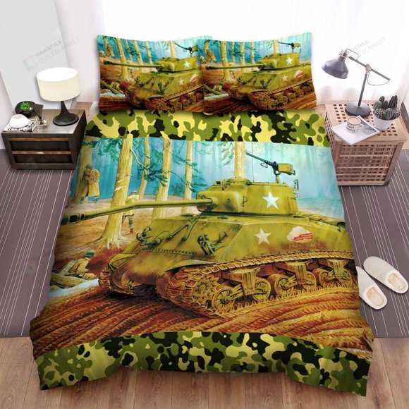 Military Weapon In Ww M Series Us Tank Quilt Duvet Cover Set Doona Cover 3-Piece Bedding Set