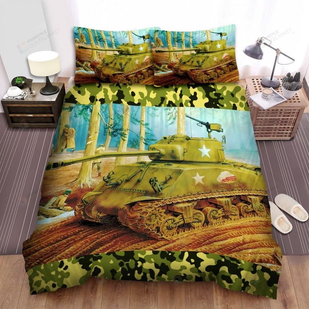 Military Weapon In Ww M Series Us Tank Quilt Duvet Cover Set Doona Cover 3-Piece Bedding Set