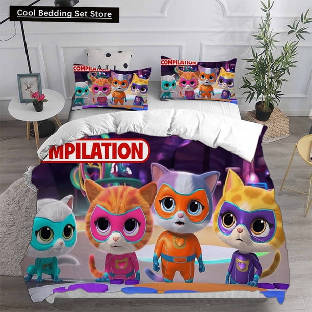 x2364 Bed SheetsAnime Super Kitties Bedding Sets Comforter Quilt Bed Cover Duvetcover Pillow Case - Pieces Sets Kids Adult Size Home Textiles 3-Piece Bedding Set (1 Duvet Cover + 2 Pillow Shams) nj23