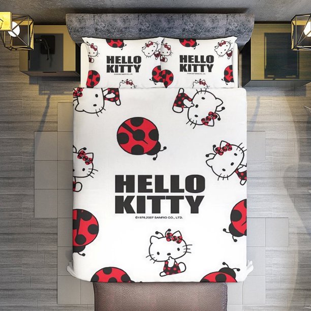 Hello Kitty Seven-spotted Ladybug 3 Pieces Duvet Cover Set Full Size Super Soft Fade Resistant Microfiber