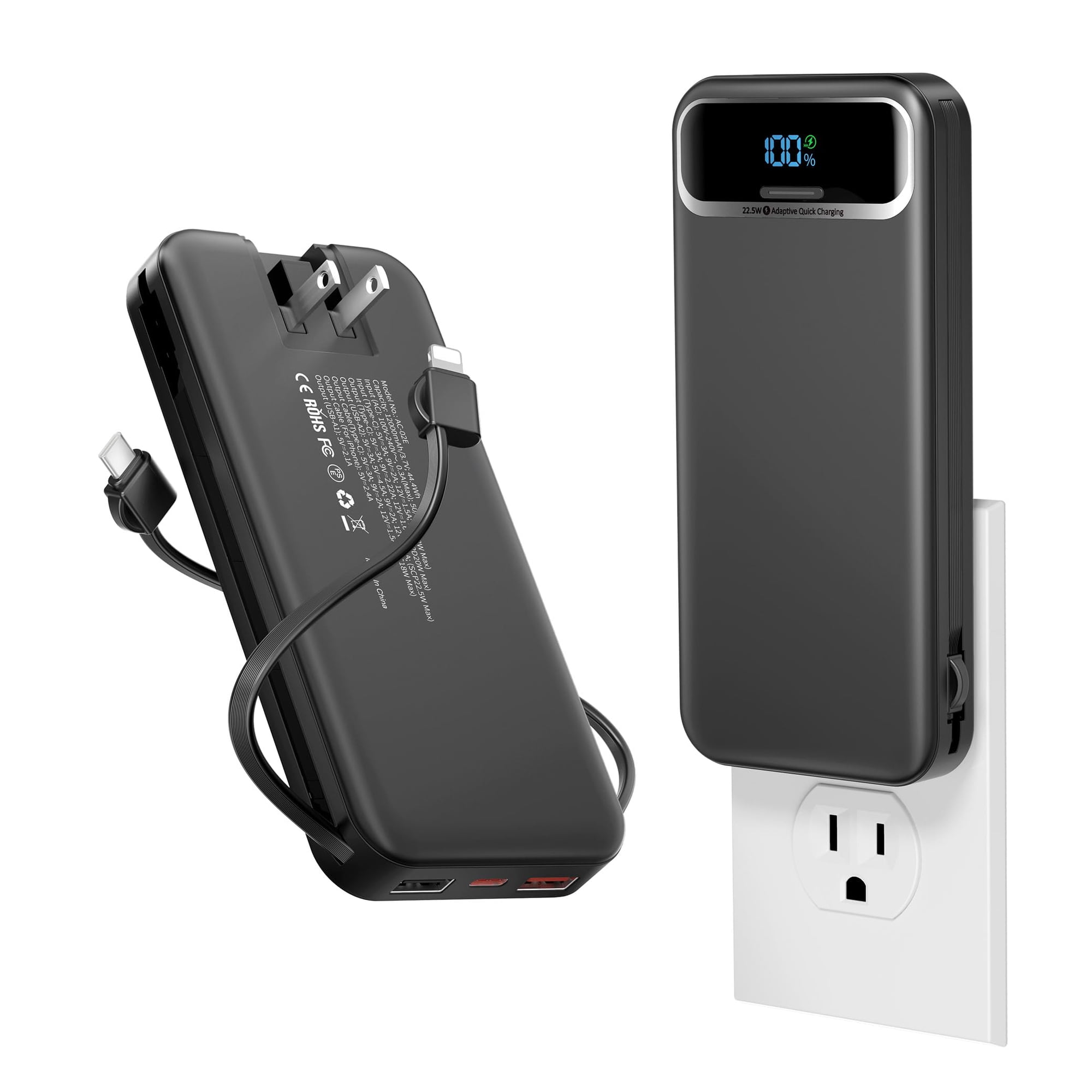 Aonidi - Cargador Portátil Power Bank De 1200 Mah Con Cables Integrados