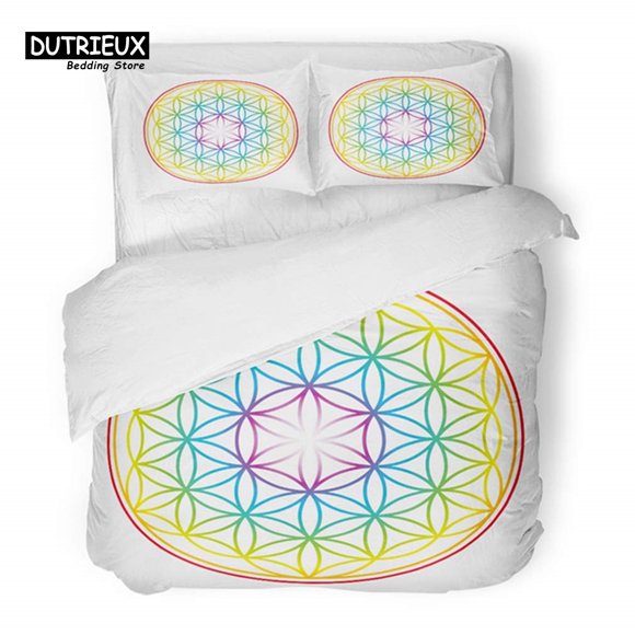 x197 Bed SheetsDark Blue Duvet Cover Flower of Life With Stars Geometry Piece Bedding Set Abstract Spiritual Symbol Sacr Quilt Cover 3-Piece Bedding Set (1 Duvet Cover + 2 Pillow Shams) nj197