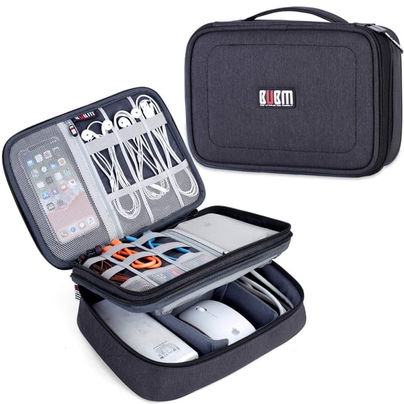 Organizador electrónico BUBM, bolsa de viaje de doble capa, negra