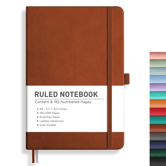 Cuaderno con diario RETTACY A5, con forro, 192 páginas, piel, color marrón