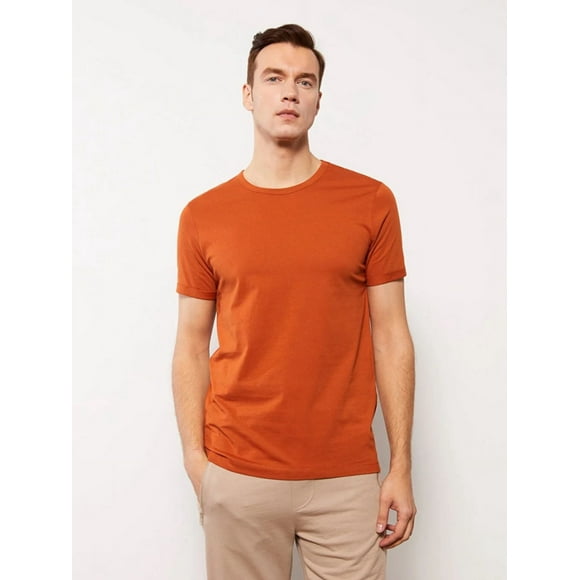 Polera Hombre Manga Corta Cuello Redondo Naranja Talla S