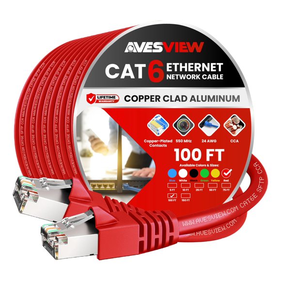 Cable Ethernet AvesView 30 m Blindado CAT6 10 Gbps Rojo