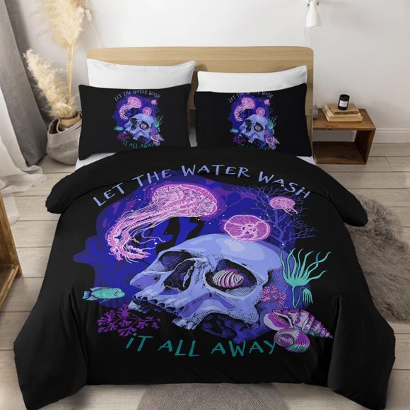 Moon Wolf Bedding Green Watercolor Forest Wolf Landscape Duvet Cover Sets 3 Pieces Wild Animal Bedding Set