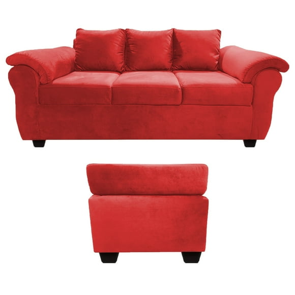 Sofá Ezeiza + 1 Pouf Felpa Rojo