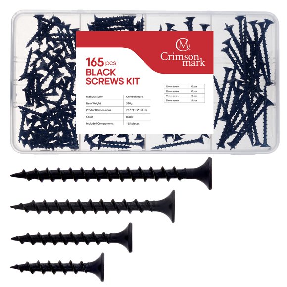 Tornillos para paneles de yeso CrimsonMark 165 piezas negro 25‑50 mm