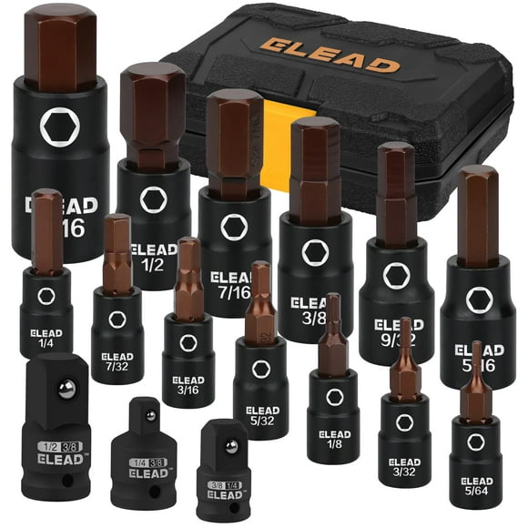 Juego de enchufes de impacto con brocas hexagonales ELEAD, 16 piezas, acero S2 SAE