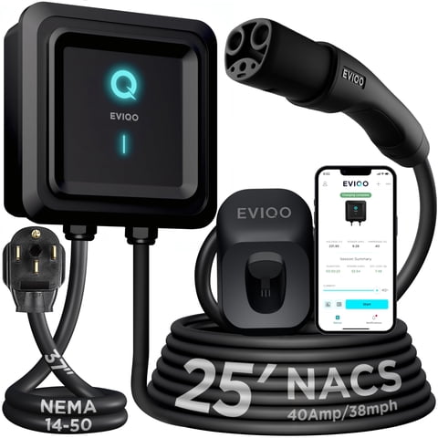 Cargador De Vehículo Eléctrico Eviqo Nacs 40A Level 2 Con Wifi De 25 Pies