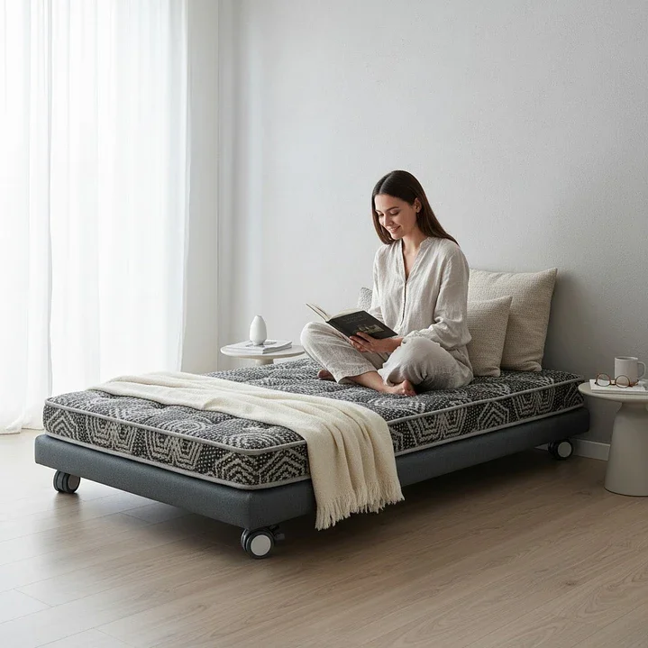 Bloccare - Cama 1.5 Plaza Box 8 Cm L180 Cm + Colchon Modelo Ideal - Rueda Divan