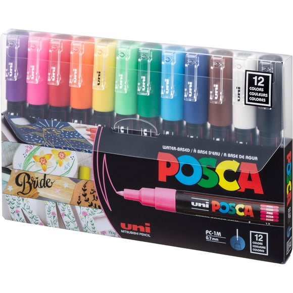 Uni Posca Acrylic Paint Art Markers, Set of 12 Extra Fine Point