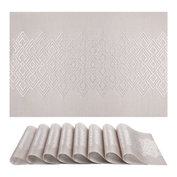 Juego de 6 manteles individuales de granja de plástico para decoración de mesa de comedor, mantel de cocina lavable con patrón romboide beige 17.7*11.8 pulgadas