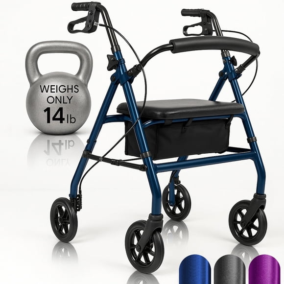 Rollator Walker Vive Ultraligero Con Asiento Y 6 Ruedas