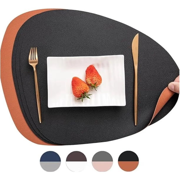 Set 4 Individuales Ecocuero Impermeables Antimanchas Reversibles Negro Marrón
