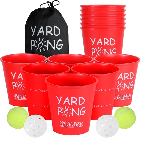 Juego de lanzamiento Orizliztion Giant Yard Pong con 12 cubos y pelotas