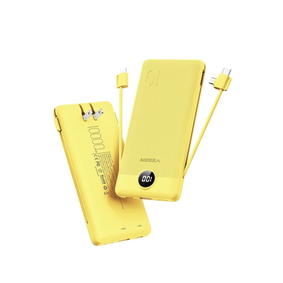 Cargador Portátil De 10000 Mah Con Cables Integrados Color Amarillo
