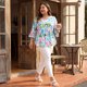 thumbnail image 3 of Agnes Orinda Blusas Peplum Babydoll con Volantes de Manga 3/4 y Cuello en V Floral para Mujer Talla Grande 3X Rosa Azul, 3 of 8