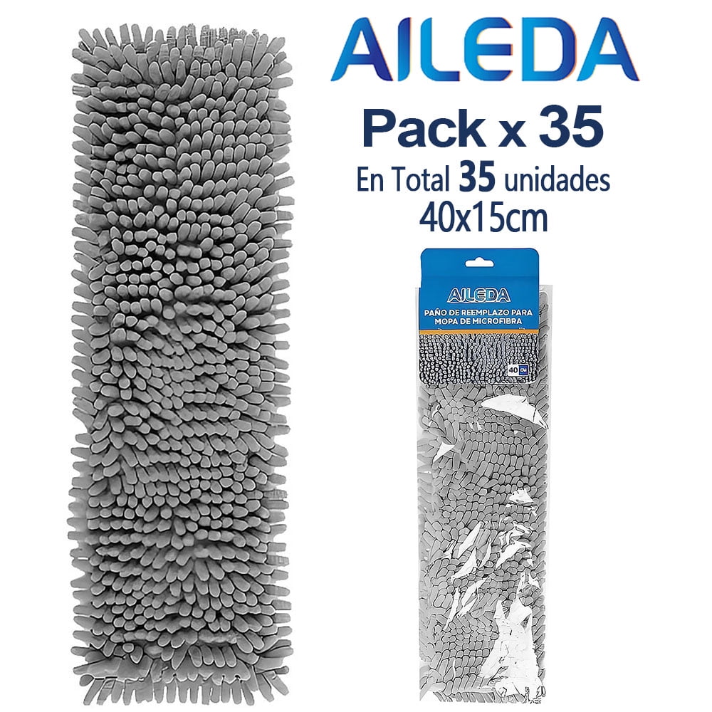 Aileda - Paño Trapero Repuesto De Mopa De Microfibra Limpieza 40x15cm Paquete De 35 Unidades