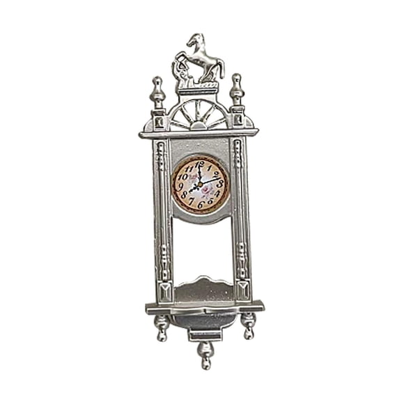 Reloj De Pared En Miniatura Para Casa De Muñecas 1/12, Mini Péndulo Para Decoración De Habitación, Argenta