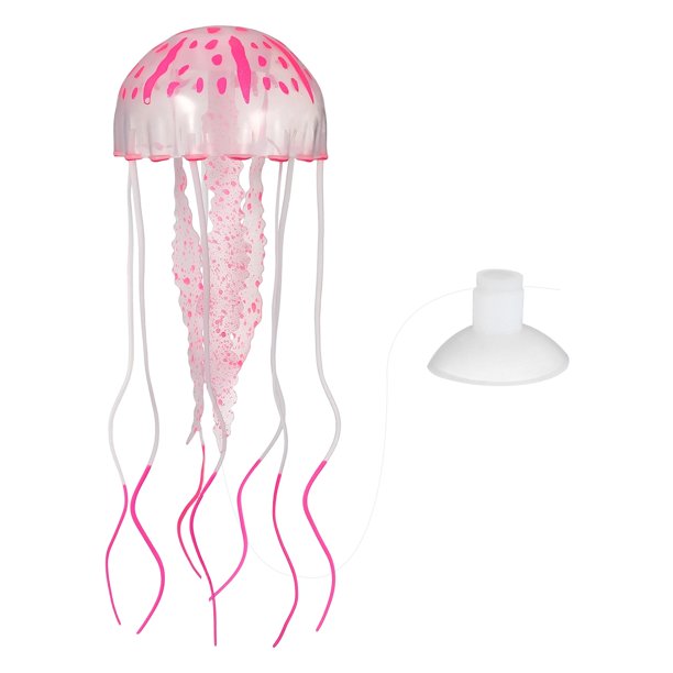 Decoración de Acuario Uxcell Medusa, Decoraciones para Peceras Medusa Falsa Brillante de Silicona, (Rojo, M, 1 Pza), Destinado para Decoración de Tanques