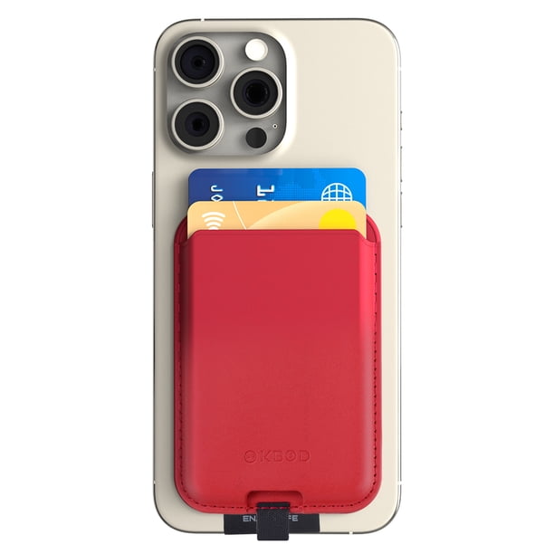Billetera Tarjetero Magnético De Cuero Wallet Con Sujetador Rojo