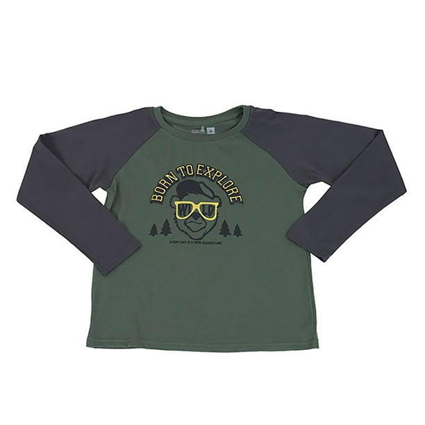 Polera Niño Kids Manga Larga Raglan Verde Corona