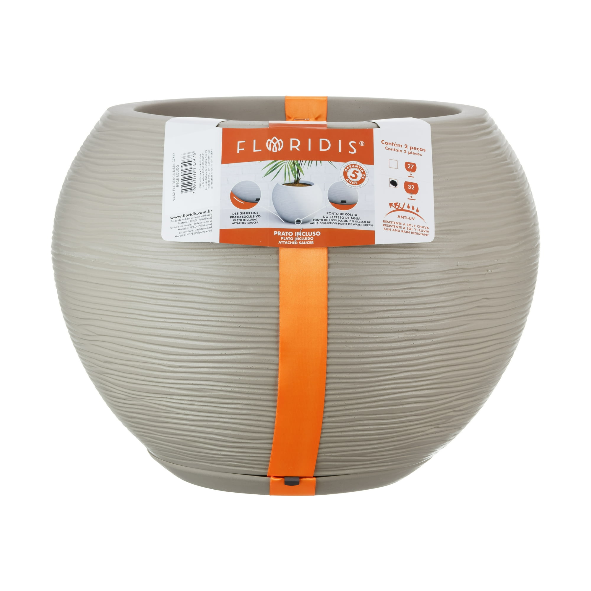 Floridis - Macetero Beige Florencia 32 Cm Alto Con Plato