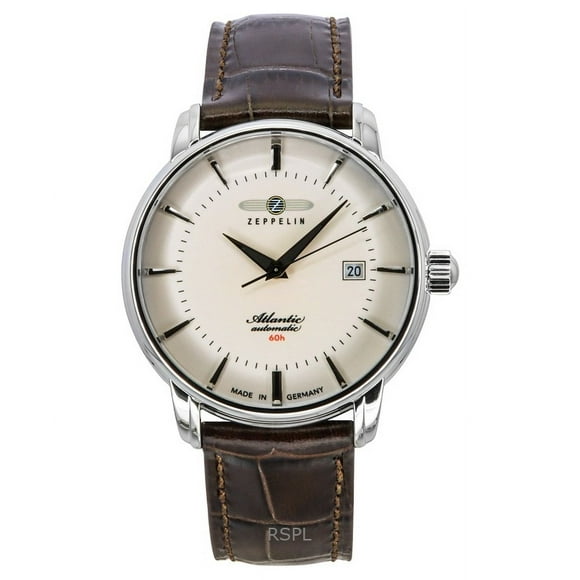 Reloj Atlantic Automático Esfera Beige Correa De Cuero Marrón 8460-5 Para Hombre