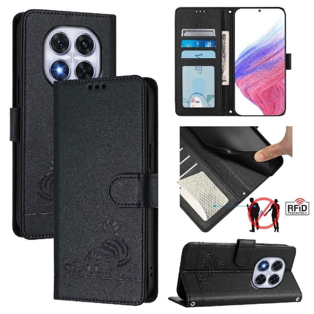 Funda tipo cartera FOXDOCK para Xiaomi Poco X7 con soporte, ranuras, RFID, diseño de gato
