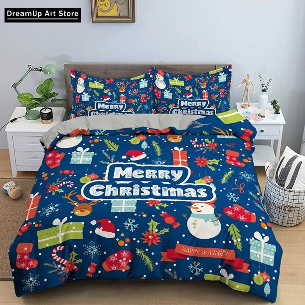 Fashion Merry Christmas Bedding Set Boys Girls Duvet Cover Pillowcase Bed Adult Bedroom
