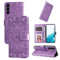 Funda Tipo Cartera Foxdock Para Samsung Galaxy S23 , Diseño Girasol En Relieve, Cuero Pu, Cierre Magnético, Soporte Y Tarjetero