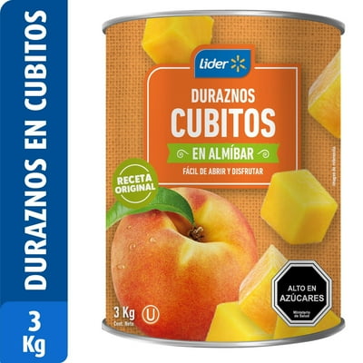 Duraznos En Cubitos En Almíbar Tarro Drenado 1800 G - Neto 3000 G Lider