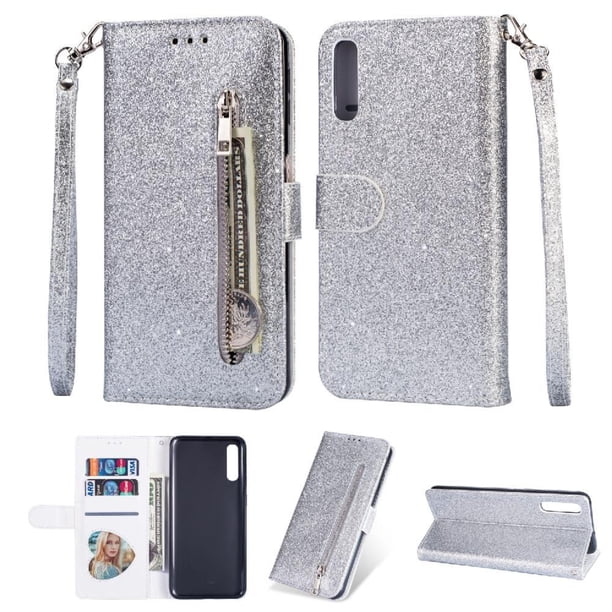 Funda para FOXDOCK Elegante funda Samsung Galaxy A70 Glitter con cremallera-Ideal para el uso diario