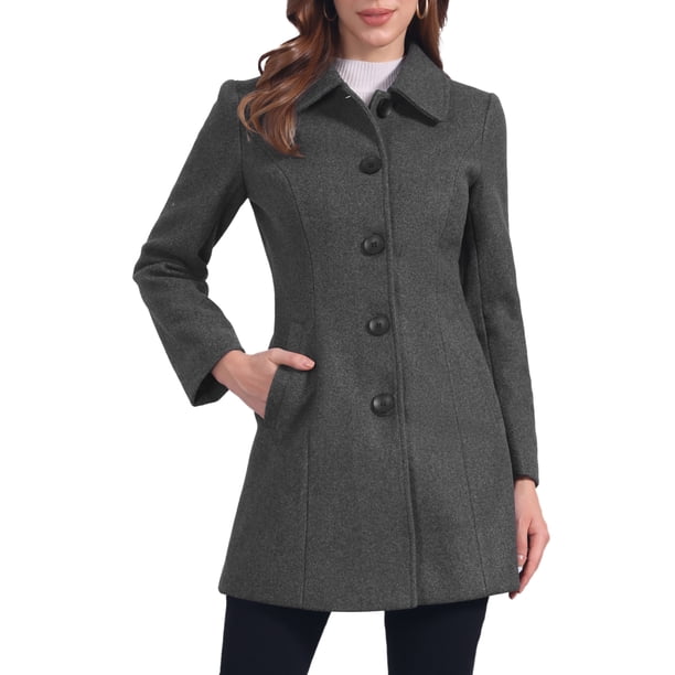 INSPIRE CHIC Abrigo de Mujer con Botonadura Simple, Manga Larga, Largo Tipo Túnica, Ropa de Invierno con Bolsillos, Talla L, Gris Oscuro