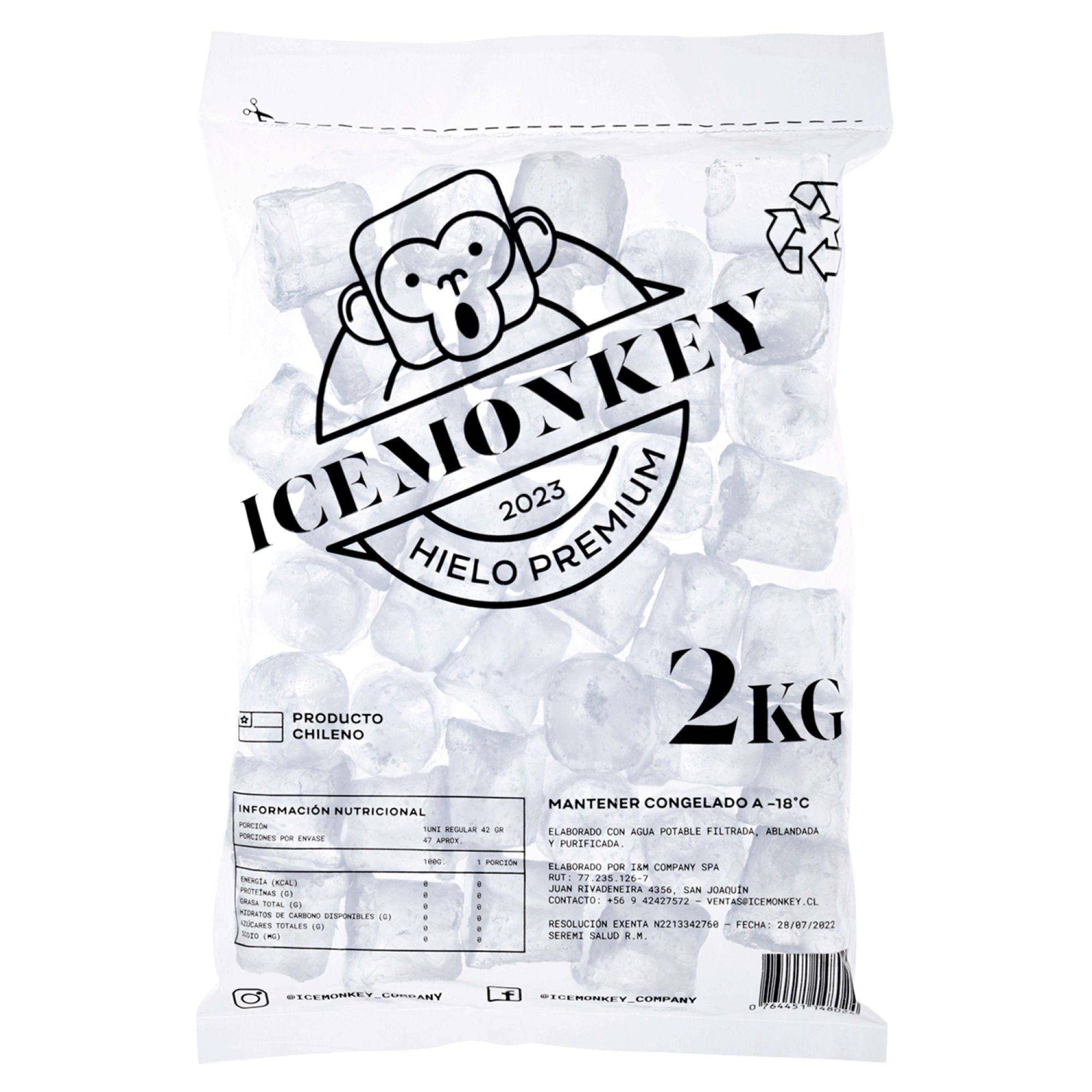 Hielo Cubo Bolsa 2 kg Ice Monkey
