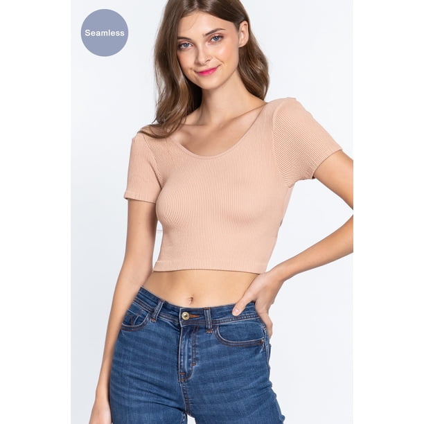 Top Corto sin Costuras con Espalda Cruzada Acanalada