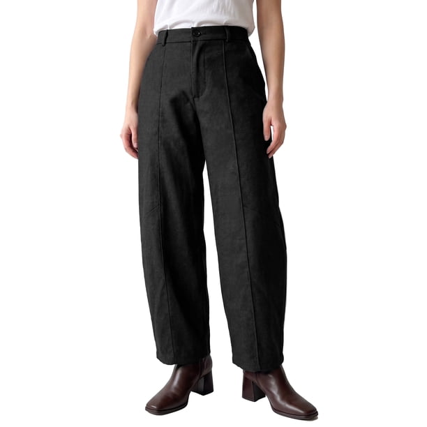 INSPIRE CHIC Pantalones de Pierna Ancha para Mujer de Cintura Alta Traje Suelto Largo Recto Holgado con Bolsillos Formal Casual Otoño Invierno Pantalones de Traje Talla X Grande Negro