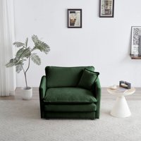 M&Ms - Comfy Deep Single Seat Sofa Upholstered Reading Armchair Living Room Chair Green Chenille Fabric , 1 Toss Pillow