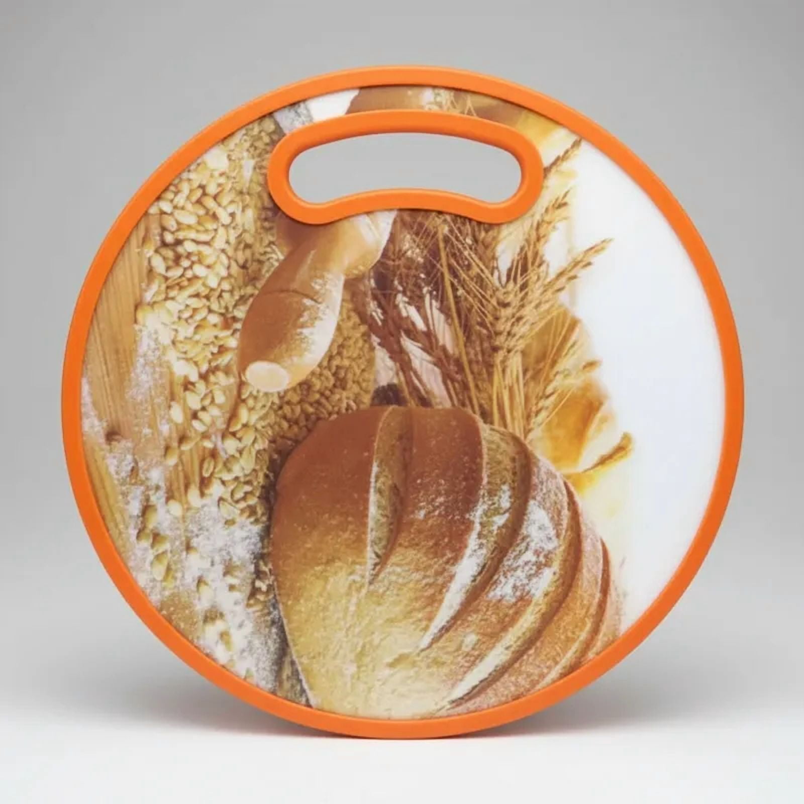 Genérico - Tabla De Cortar Redonda Plástica Con Mango Diseño Pan 30cm