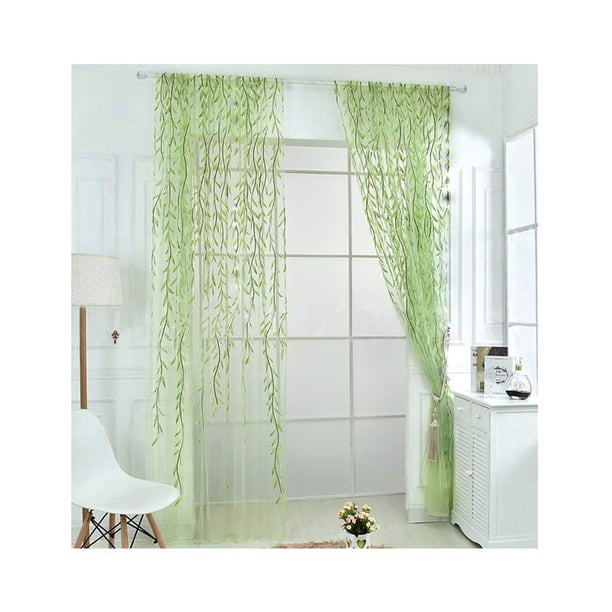 Cortina Ufurty 100x270 cm con estampado de hoja de sauce, ligera y transparente – Pack de 2