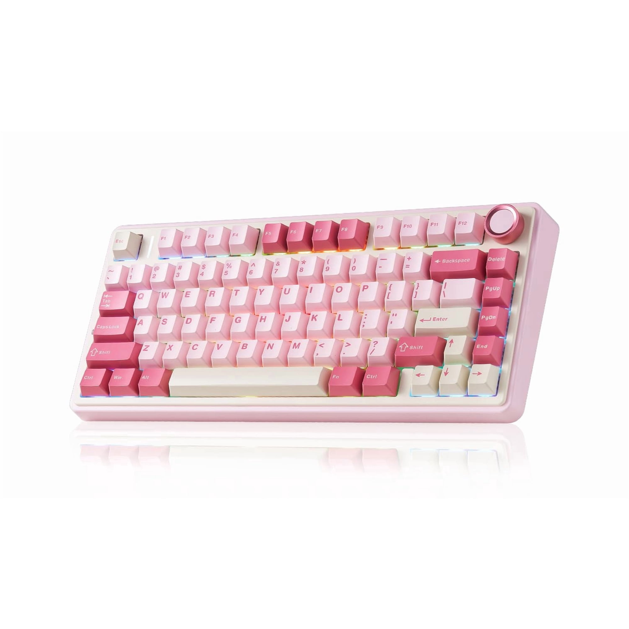 Teclado Gamer Inalámbrico Aula F75 75% Con Rgb - Rosa