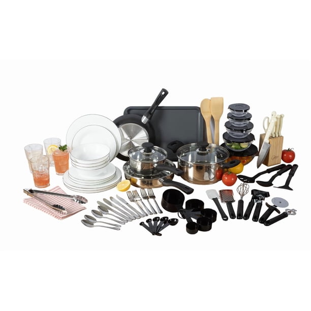 Juego de cocina Gibson Home, 74 piezas, ollas, sartenes, utensilios de cocina y vajilla