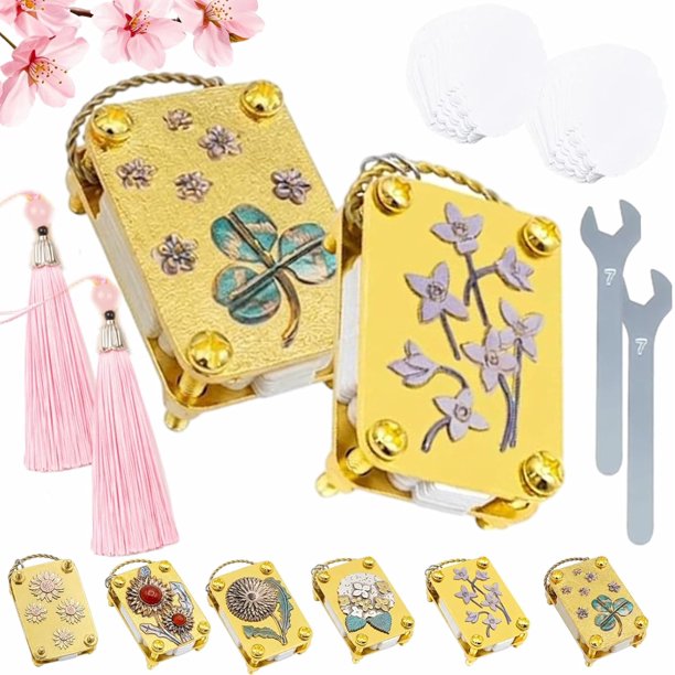 Mini prensa flores llavero kit completo oro metal miniatura conservación senderismo manualidades